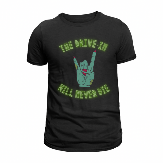 The Drive-In Will Never Die Hand — Black Tee