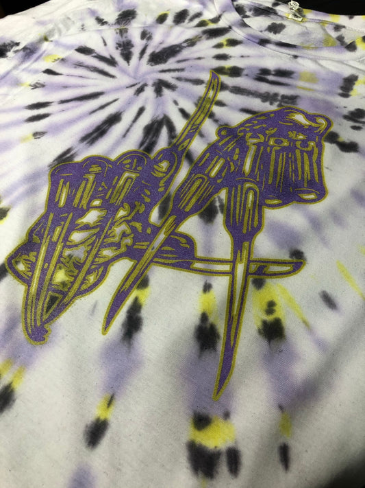 LA Freddy Fingers in Purp &Gold Tie Dye Crewneck Croptop Shirt