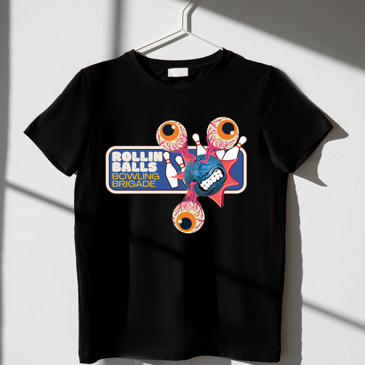 Rollin Balls Bowling Brigade On Black Tee