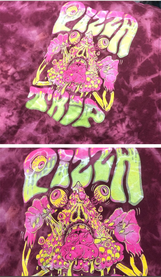 Reverse Dye Pizza Trip on Burgundy Tee