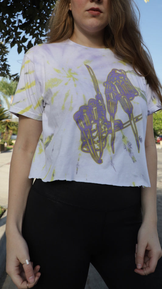 LA Freddy Fingers in Purp &Gold Tie Dye Crewneck Croptop Shirt